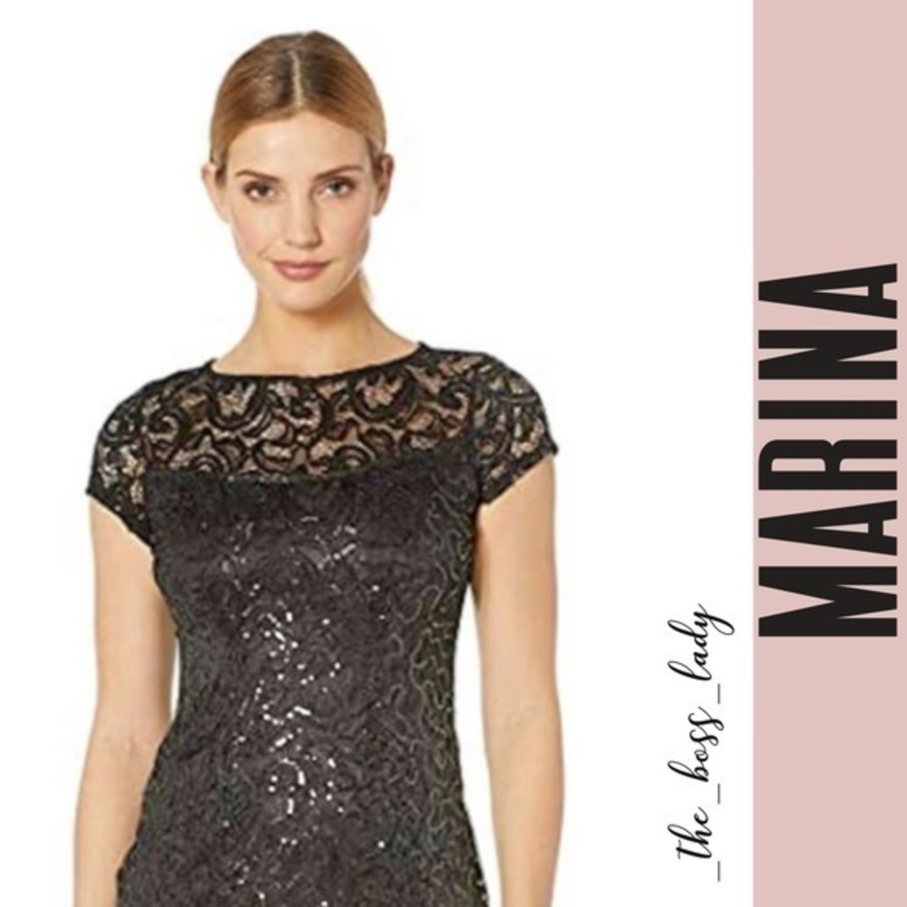 NWT MARINA dress lace illusion sheath embellished with sequins